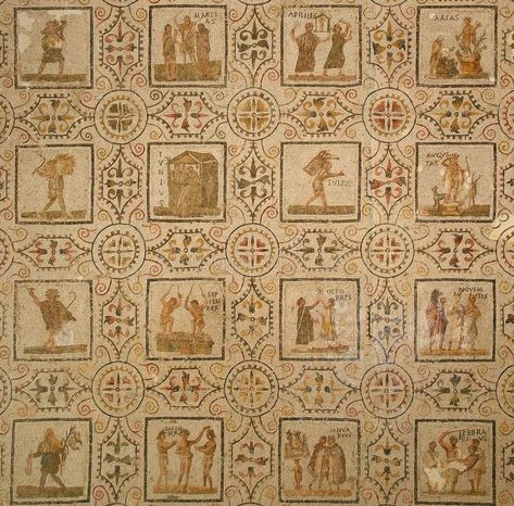 Ancient Roman Mosaic, Roman Calendar, Ancient Artefacts, Greek Pantheon, Byzantine Mosaic, Roman Roads, Roman Mosaic, Greek Culture, The Roman Empire