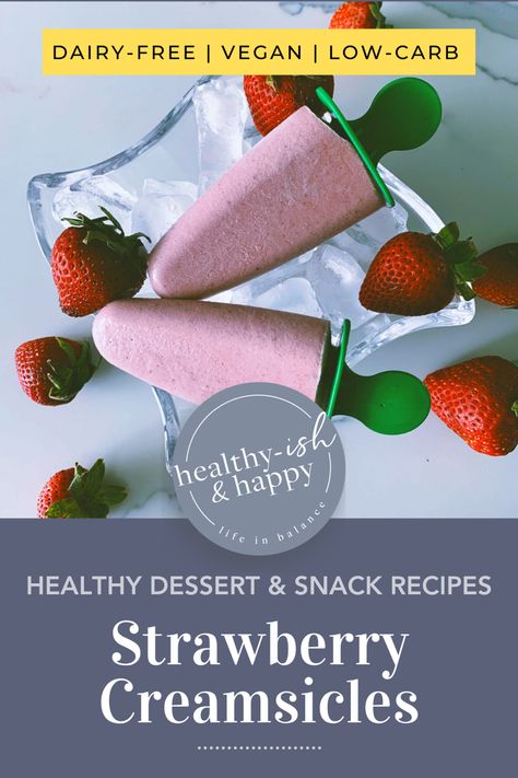 How to make a delicious and healthy ice cream? Here's one of the most popular and simple recipes on my blog - Strawberry Creamsicle. // Dessert Recipe // Ice Cream Recipe // Popsicle Recipe // Vegan Recipe #DessertRecipe #IceCreamRecipe #PopsicleRecipe #VeganRecipe | Healthy Desserts & Snacks Recipes Strawberry Creamsicle, Healthy Strawberries And Cream, Healthy Fruit Popsicle Recipes, Strawberry Banana Popsicle Recipes, Fresh Strawberry Popsicle Recipes, High Protein Fruit, Healthy Strawberry Popsicle Recipes, Healthy Popsicle Recipes, Healthy Popsicles