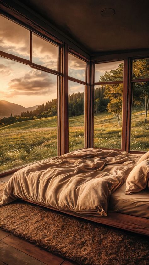 Panoramic Views in Serene Bedroom Window Bedroom, Panoramic Windows, Cozy Bedrooms, Serene Bedroom, Relaxing Bedroom, Cozy Ambiance, Bedroom Goals, Dreamy Bedrooms, Minimalist Chic