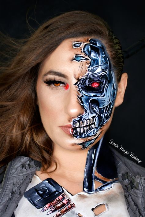 I'm obsessed with painting cyborgs 😅 #cyborg #cyborgs #cyborgmakeup #terminator Terminator Makeup, Special Effects Makeup, 31 Days Of Halloween, Lip Art, Halloween Looks, Terminator, Special Effects, Cute Halloween, Makeup Lover