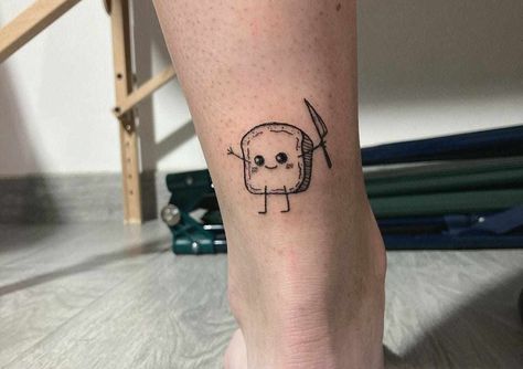 Toast Tattoo Cute, French Toast Tattoo, Burnt Toast Tattoo, Toast Tattoo, Bread Tattoo, Disguised Toast, Kitten Tattoo, Create A Tattoo, Burnt Toast