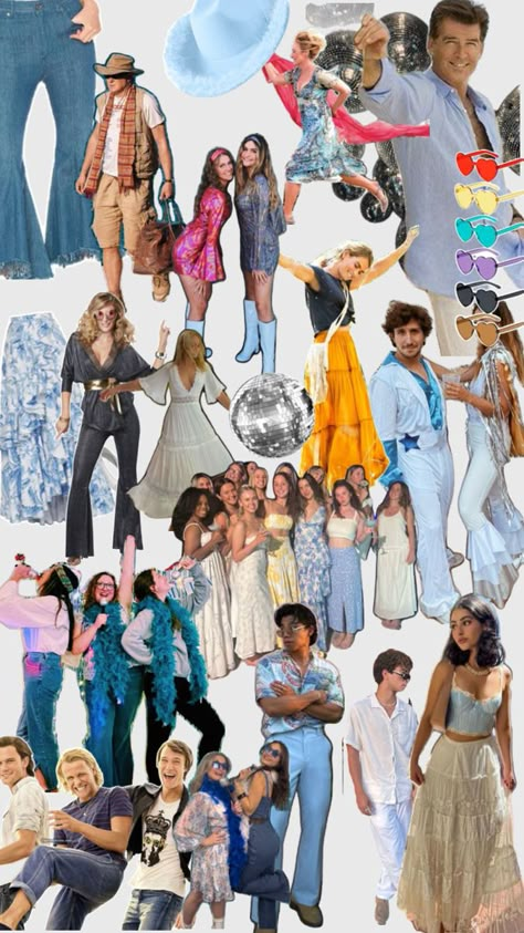 A style guide for my Mamma Mia themed Birthday party Mamma Mia Themed Party Outfit, Abba Themed Party Outfit, Mama Mia Bday Party, Mama Mia Party Theme, Mamma Mia Party Outfit, Mamma Mia Themed Birthday Party, Abba Themed Party, Mamma Mia Inspired Outfits, Mama Mia Birthday Theme