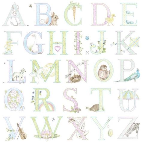 Kids Light Pastel Alphabet Wallpaper ... Summer Nursery, Sprinkled With Love, Baby Shower Decoration Ideas, Alphabet Lighting, Alphabet Art Print, Milestone Blankets, Alphabet Nursery, L Wallpaper, Nursery Lighting