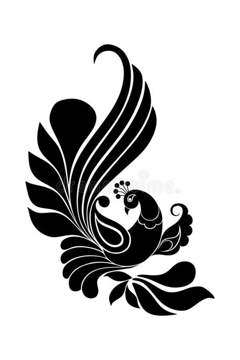 Design For Stencil Printing, Peacock Vector Design, Peacock Stencil Design, Stencil Printing Design Patterns, Doodle Peacock, Peacock Stencil, Black And White Graphic Design, Peacock Vector, Bird Silhouette Art