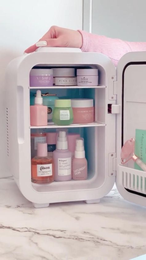 The LED Mirror Cosmetics Fridge in action Mini Fridge In Bedroom, Skincare Fridge, Sephora Skin Care, Instagram Friends, Mini Fridges, Room Redesign, Best Skincare, Fridge Organization, Cute Bedroom Decor