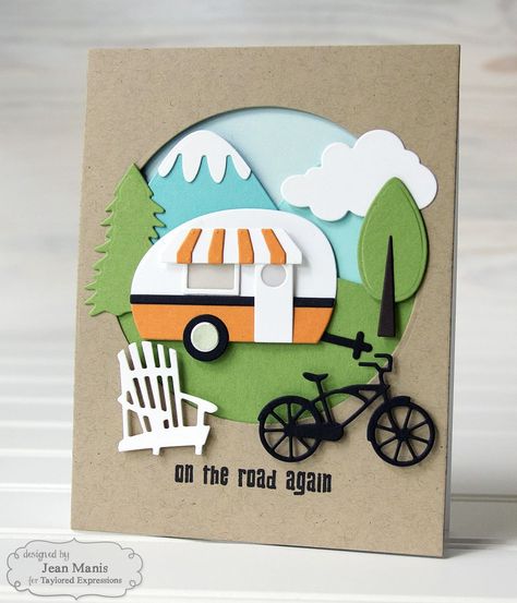 On the road again.. Anyone else do some traveling over Memorial Day weekend? (Card designed by Jean Manis) Camping Cards, Fishing Cards, Birthday Cards For Boys, Retirement Cards, 카드 디자인, Taylored Expressions, Travel Cards, On The Road Again, Male Cards