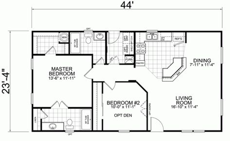 Manufactured 24 x 44 Floor Plan New Home Plans, Small Cabin House, 2 Bedroom Floor Plans, Loft Floor Plans, 2 Bedroom House Plans, Modern Bungalow House, Small House Floor Plans, Manufactured Homes, Tiny House Cabin