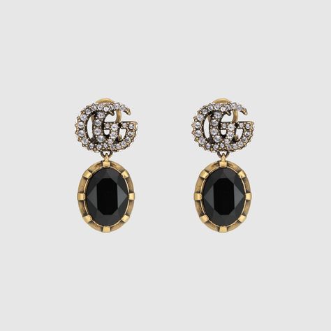 Black Crystal Earrings, Fall Rings, Gucci Gifts, Gucci Jewelry, Golden Earrings, The Double, Black Crystals, Gold Tone Metal, Crystal Pendant