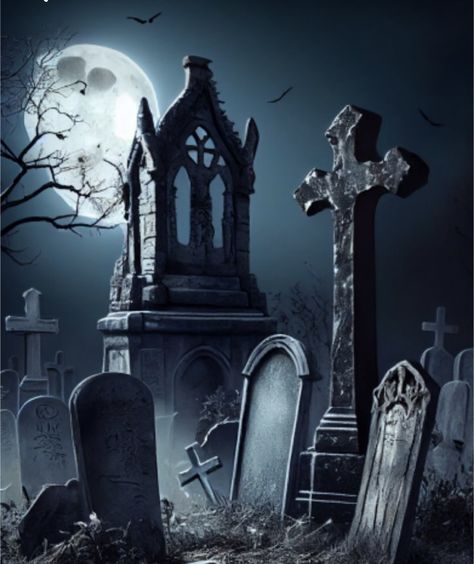 Dark Fantasy Places, Dark Cemetery, Graveyard Tattoo, Halloween Live Wallpaper, Haunted Graveyard, Helloween Wallpaper, Happy Halloween Pictures, Eerie Places, Weeping Angel