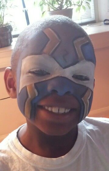 Blue power ranger Power Ranger Makeup, Power Ranger Face Paint, Blue Power Ranger, Blue Face Painting, Power Rangers Blue Ranger, Face Painting For Boys, Boy Face, Power Rangers, Body Painting