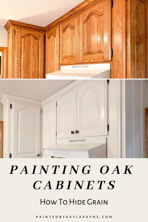 How To Paint Stained Kitchen Cabinets, Paint Wood Kitchen Cabinets White, Paint Wood Cabinets White, Wood To White Cabinets, Oak Cupboard Makeover, Painted Kit Hen Cabinets Kitchen Ideas, Paint Outdated Kitchen Cabinets, How Do You Paint Kitchen Cabinets, How To Paint Wood Grain Cabinets