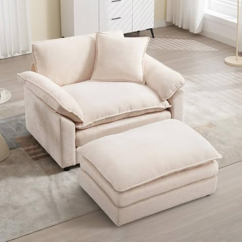 Oversized Arm Chair, White Reading Chair, Comfy Reading Chair Small Spaces, Best Reading Chair, Home Office Sitting Room Combo, Gold Room Aesthetic, Comfy Chairs For Living Room, Cozy Chairs For Reading, Oversized Chair With Ottoman