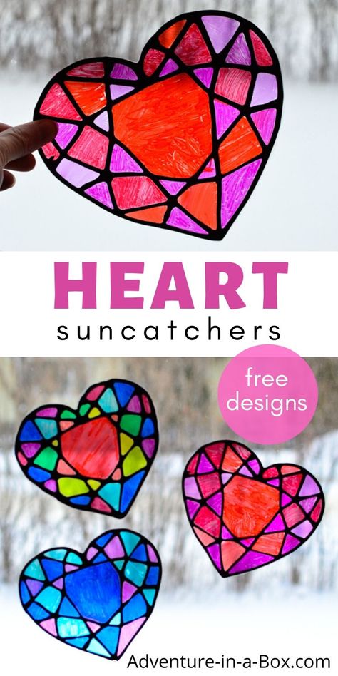 Heart Suncatchers, Stained Glass Heart, Valentine Art Projects, Heart Suncatcher, February Crafts, Valentine Art, Valentine Craft, Valentine's Day Crafts For Kids, Preschool Valentines