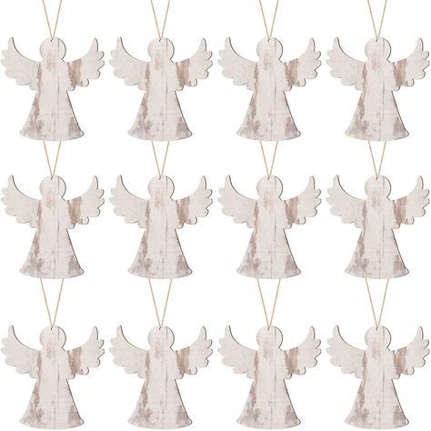 PRICES MAY VARY. What will you get: you will receive 12 pieces of wooden angel ornaments and 12 pieces of hanging ropes, which are nice daily decorations and party decorations, sufficient quantity can meet your decoration and replacement needs, and you can also share them with others Suitable size: the size of these angels shaped Christmas tree decorations is approx. 4.7 x 4.7 x 0.15 inches/ 12 x 12 x 0.4 cm, and these linen ropes are approx. 9.8 inches/ 25 cm in length, which can be hung on mos Angel Christmas Tree Ornaments, Fabric Christmas Angels, Wooden Angel Ornaments, Primitive Angels, White Christmas Tree Decorations, Rustic Decorations, Angel Christmas Tree, Rustic Christmas Ornaments, Wooden Christmas Crafts