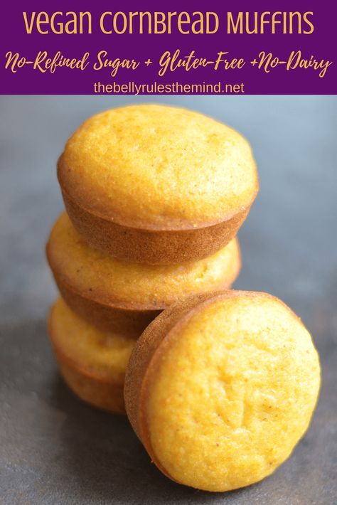 Vegan Cornbread Muffins (No-Refined sugar) Moist Cornbread Muffins, Dairy Free Cornbread, Vegan Cornbread Muffins, Cornbread Muffins Recipe, Vegan Cornbread, Moist Cornbread, Gluten Free Cornbread, Vegan Muffins, Cornbread Muffins