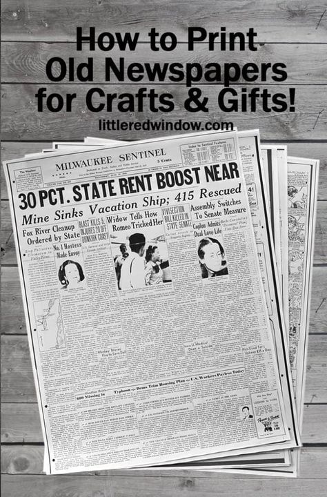 Learn how to find, download and print old, out-of-print newspapers for crafts and gifts! Newspaper Art Diy Creative, Diy Gifts Sewing, Printable Newspaper, Craft Night Projects, Crafts Cardboard, Diy Newspaper, Crafts For Beginners, Milestone Birthday Gifts, Window Crafts