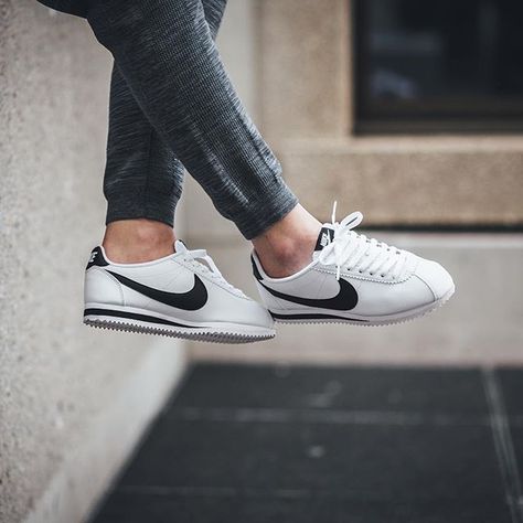 Nike Cortez Nike Cortez Black And White, Nike Cortez Black, Nike Cortez White, Female Running, Nike Cortez Shoes, Nike Cortez Leather, Cortez Shoes, Classic Cortez, Sneaker Boutique