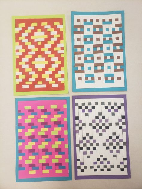 Weaving For Middle School, Weaving Patterns Design, Weaving For Kids, Basket Weaving Patterns, Arts And Crafts For Teens, Paper Art Design, Paper Weaving, Geometric Drawing, Weaving Designs