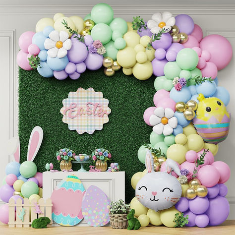 Easter Balloon Arch Kit 136Pcs Pastel Macaron Balloons Garland with Daisy Flower,Rabbit and Egg Chick Mylar Balloon for Baby Shower Theme Girls Birthday Easter Party Decoration #ad #easter #easterparty #easterpartysupplies #easterpartydecor #easterballoons #easterballoonarch #easterballoongarland #easterdecorations Easter Balloon Garland Ideas, Easter Balloons Garland, Spring Theme Balloon Garland, Easter Theme Baby Shower Ideas, Bunny Balloon Garland, Easter Balloons Ideas, Easter Balloon Backdrop, Easter Bunny Balloon Arch, Easter Balloon Decorations