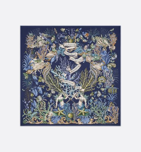 Dior Celestial, Dior Scarves, Wallcovering Ideas, Gucci Silk Scarf, Colorful Seahorse, Dior Scarf, Designer Silk Scarves, Undersea World, Brand Aesthetic