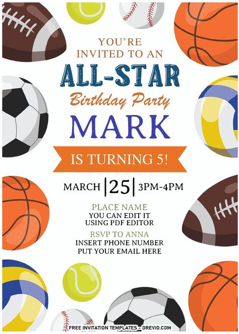 Sports Party Invitations, Kids Sports Party, Birthday Party Invitations Free, Sports Birthday Invitations, Printable Sports, Star Birthday Party, Sports Theme Birthday, Sports Birthday Party, Star Birthday