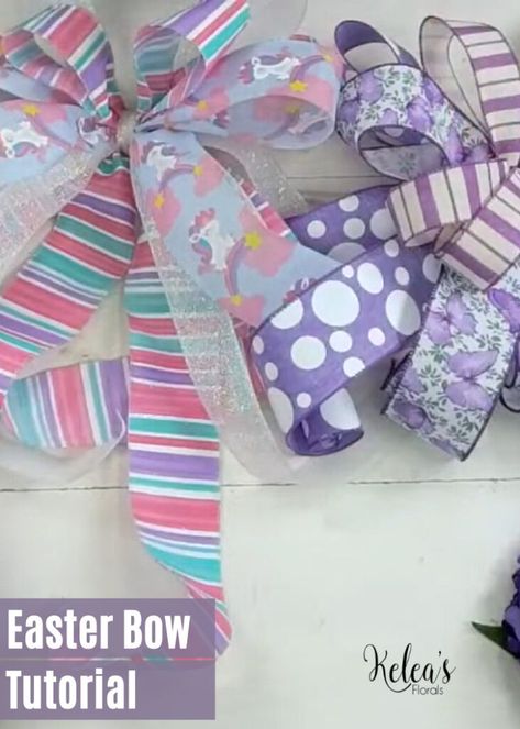 How To Make Easter Bows For Wreaths Bunny Door Wreath, Making Bows For Wreaths, Bows For Wreaths, Diy Seasonal Decor, Diy Wreath Bow, Easter Door Wreaths, Valentines Door Hanger, Bunny Door Hanger, Easter Bows