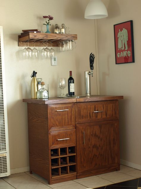 Pottery Barn Wine Bar and Kegerator Inspiration to Actuality ... Bar With Kegerator, Kegerator Cabinet, Keg Fridge, Kegerator Bar, Apartment Bar, Man Cave Basement, Man Cave Home Bar, Diy Bar, Our Place