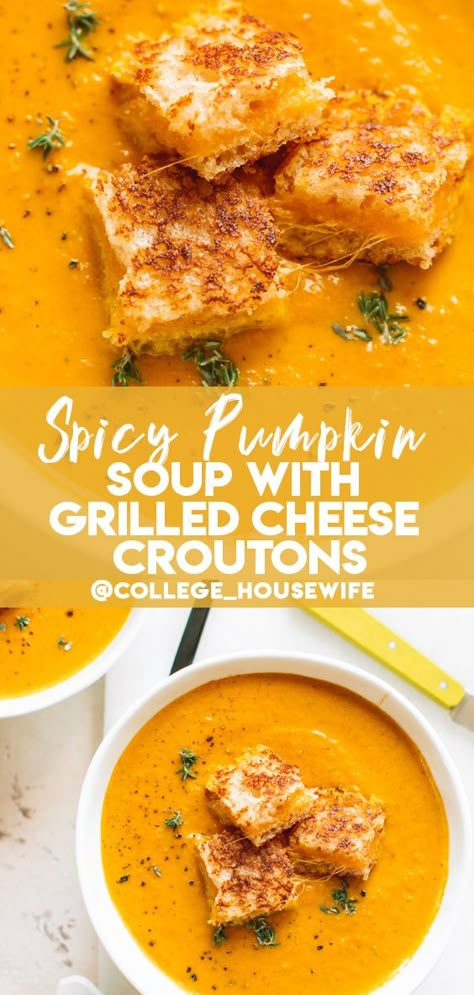 Healthy Autumn Lunch Ideas, Autumn Soup Recipes Vegetarian, Thanksgiving Soups Recipes, Soup For Fever, Grilled Cheese And Soup Ideas, Fall Soup And Sandwich, Halloween Soup Recipes, Soup Recipes Pumpkin, Fall Munchies