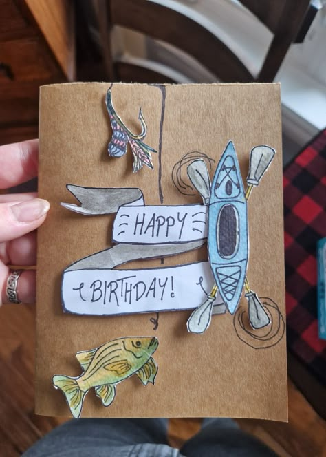 Fish Cards For Men, Homemade Fishing Birthday Cards, Birthday Cards For Fishermen, Diy Fishing Birthday Card, Fish Birthday Card Diy, Fishing Diy Gifts For Him, Fishing Birthday Cards Diy, Boyfriend Birthday Card Diy, Birthday Card Dad Diy