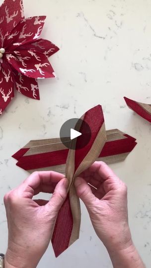 These are the BEST poinsettia bows ever!! | By Upright and CaffeinatedFacebook Poinsettia Bow Diy, Poinsettia Bows, Holiday Woodworking Projects, Xmas Crafts Kids, Diy Wreath Bow, Christmas Party Crafts, Christmas Bows Diy, 100k Views, Homemade Bows