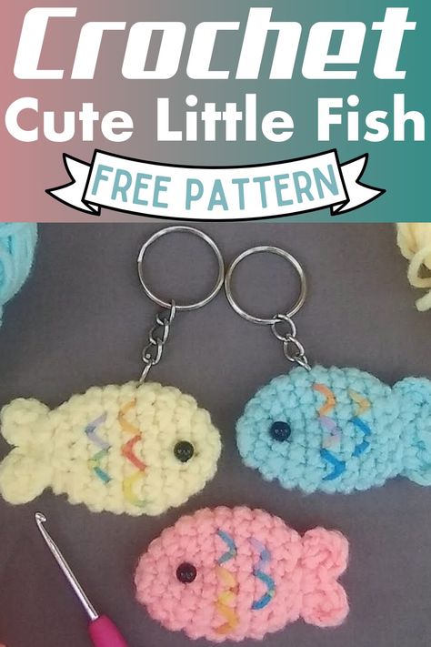 Cute Little Crochet Fish Crochet Small Patterns, Easy Crochet Gifts For Kids, Crochet Fish Keychain, Free Small Crochet Patterns, Fish Crochet Pattern Free, Small Easy Crochet Projects, Crochet Fish Pattern Free, Tiny Crochet Projects, Cute Small Crochet