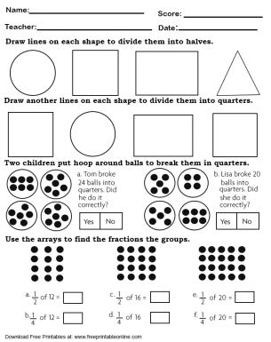 Quarter and Halves Math Worksheet Halves And Quarters Worksheet, Math Fractions Worksheets, Year 1 Maths, Work Sheet, 1st Grade Math Worksheets, Math School, Fractions Worksheets, Printable Math Worksheets, Kindergarten Lessons