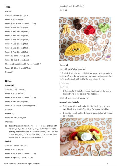 amigurumi food crochet free pattern  animals patrones gratuitos patron gratis ganchillo crochet hook crochet food Taco Crochet Pattern, Taco Crochet Free Pattern, Crochet Taco Pattern, Crochet Taco Pattern Free, Free Crochet Food Patterns, Food Crochet Patterns Free, Taco Crochet, Crochet Food Free Patterns, Crochet Taco