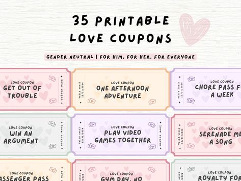 This Love Coupon Book is a perfect gift for your significant other on Valentine's Day or any anniversary. It features, 1 cover page and 35 printable vouchers that can be redeemed for various romantic gestures, activities and surprises. Also, there are blank coupons for you to print and write your own coupons.❓#LoveStory #RomanticEncounters #HeartfeltConnections #DateNightIdeas #SoulmateSearch #FlirtyFridays #CandlelitDinners #StarryEyedMoments #LoveQuotes #DreamyDates #WhisperedPromises #AmourAdventures Couple Vouchers Love Coupons, Love Cupones For Him, Love Vouchers For Him, Coupon Book For Girlfriend, Love Cupones For Boyfriend, Ticket For Boyfriend Love Coupons, Coupons For Boyfriend Ideas, Cute Coupons For Boyfriend, Diy Coupon Book For Boyfriend