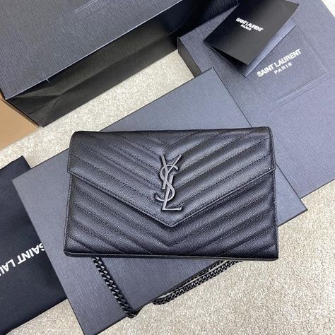 Ysl Envelope Chain Wallet, Ysl Woc, Ysl Envelope, Chain Wallet, Wallet Chain, Ysl Bag, Emboss, Saint Laurent, Grain