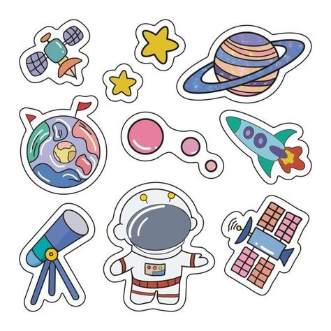 Astronaut Stickers Printable, Astronaut Sticker, Astronaut Drawing, Space Doodles, Sticker Design Inspiration, Science Stickers, Homemade Stickers, Canvas Learning, Cute Laptop Stickers