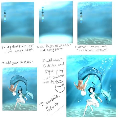 How To Draw Someone Underwater, How To Draw People Underwater, Someone Underwater Drawing, Gacha Backgrounds Underwater, Anime Underwater Background, Underwater Landscape Drawing, Underwater Drawing Tutorial, Underwater Effect Drawing, Drawing Underwater Scenes