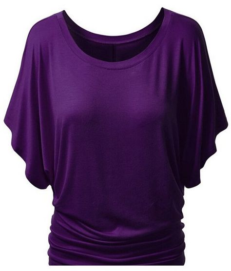 Trendy Bat Sleeve Jewel Neck Pure Color T-Shirt For Women - PURPLE XL Kimono Sleeve Top, Batwing Sleeve Top, Dolman Top, Bat Sleeve, Boat Neck Tops, Slim Fit Top, Womens Kimono, Loose Blouse, Cotton Top