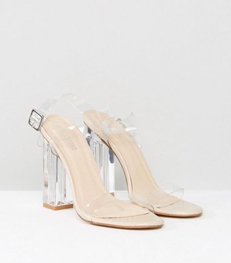 Public Desire Alia Clear Heeled Sandals Heel Sandals Outfit, Clear Sandals, Clear Block Heels, Clear Shoes, Shoes Heels Classy, Black Shoes Heels, Public Desire, Heels Classy, Studded Heels