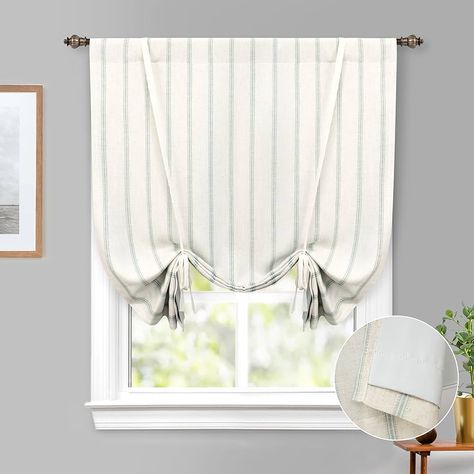 Amazon.com: DriftAway Farmhouse Double Layer Linen Blackout Tie Up Curtains Thermal Insulated Vertical Striped Fully Lined Balloon Roman Shade Bathroom Window Adjustable Rod Pocket 45 Inch by 63 Inch Navy : Home & Kitchen Roman Shade Bathroom, Roman Shades Bathroom, Tie Up Curtains, Tie Up Shades, Small Window Curtains, Bathroom Window, Linen Layers, Roman Shade, Bathroom Windows