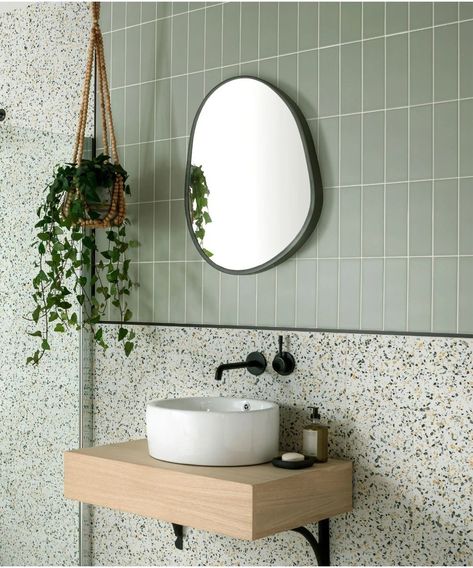 Sage Tile, Shelf With Drawer, Terrazzo Bathroom, Green Tile Bathroom, 3d Structure, Toilet Tiles, Topps Tiles, Fluted Glass, Toilet Room