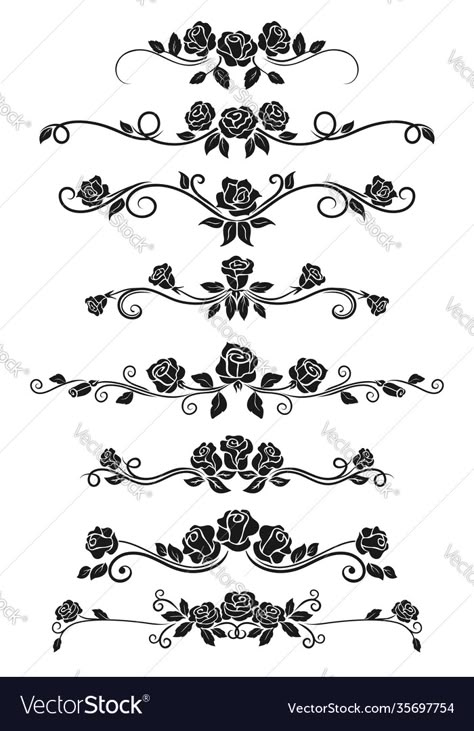 Border Lines, Metal Roses, Leaves Vintage, Vintage Vignettes, Rose Vine, Ornament Drawing, Black And White Art Drawing, Vintage Borders, Rose Vines