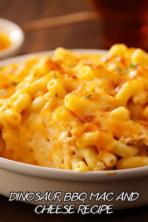 Dinosaur BBQ Mac And Cheese Recipe Dinosaur Bbq Mac And Cheese, Dinosaur Mac And Cheese, Bbq Mac And Cheese Recipe, Bbq Mac And Cheese, Dinosaur Bbq, Cheesy Macaroni, Mac And Cheese Recipe, 9x13 Baking Dish, Mac N Cheese Recipe