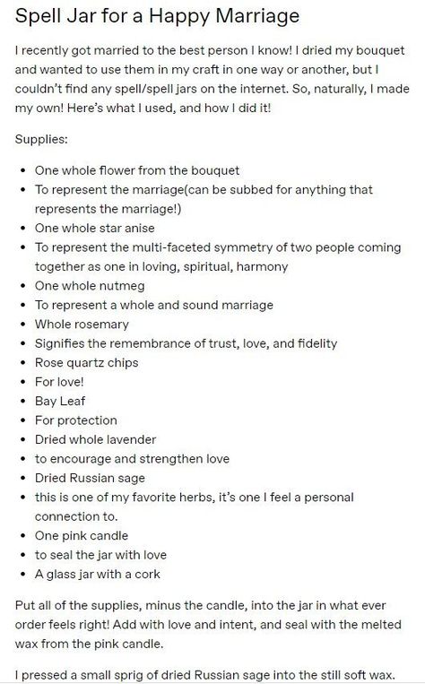 Witches Facts, Witchcraft Tumblr, Happiness Spell, Witches Jar, Candle Magic Spells, Witch Wedding, Wedding Jars, Jar Spells, Queer Weddings