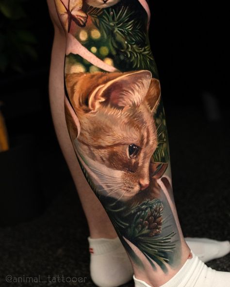 Natasha Animal: Journey to the Top of the Tattoo Industry | iNKPPL Realistic Color Tattoo, Realistic Cat Tattoo, Animal Sleeve Tattoo, Dusseldorf Germany, Cat Tattoo Designs, Nyan Cat, Tattoo Equipment, Modern Tattoos, Uk London