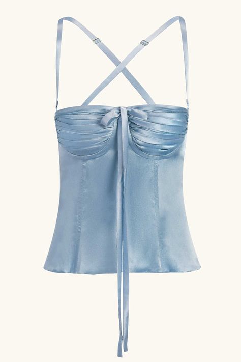 Tops – Page 2 – Idáh Sleek Claw Clip, Cinderella Blue, Top Bustier, Low Neckline, Out Back, Bustier Top, Corset Style, Blue Silk, Bag Dress