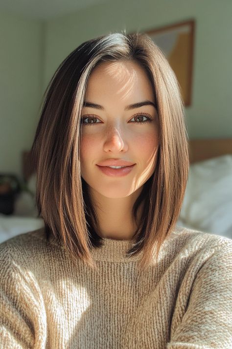 Long Hair Styles to Fall in Love With Haircuts For Low Volume Hair, Brown Lob Straight, Straight Fine Hairstyles Medium, Haircuts Brunette Medium, Long Sleek Bob, Short Hair Without Layers, Haircut For Low Volume Hair, Straight Brunette Bob, Long Bob Hairstyles For Fine Hair Shoulder Length