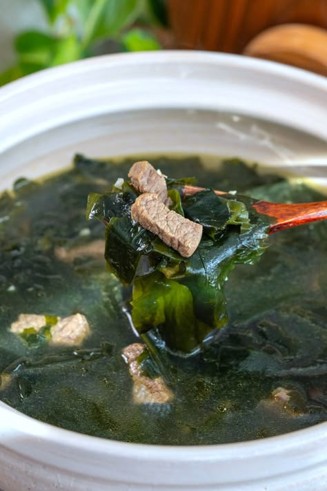 Miyeok Guk (Korean Seaweed Soup) - Spicy Korean Soup, Miyeok Guk, Korean Seaweed Soup, Korean Soups, My Korean Kitchen, Seaweed Soup, Edible Seaweed, Korean Soup, Korean Kitchen