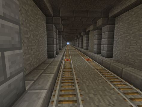 Minecraft - Underground Rails Minecraft Rail System, Minecraft Minecart Track, Minecraft Railway Ideas Underground, Minecraft Underground Railway, Minecraft Railroad, Minecraft Subway, Minecraft Railway Ideas, Minecraft Tunnel, Minecraft Underground