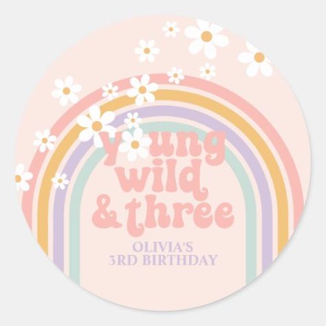 $7.40 | Pastel rainbow young Wild three 3rd birthday #retro, daisy, boho, pink, flowers, hippie, rainbow, pastel, young wild and three, 3rd birthday Retro 3rd Birthday, Young Wild And Three Birthday, Young Wild And Three, Trendy Invitations, Third Birthday Party, Retro Daisy, Boho Pink, Boho Birthday, Super Nails